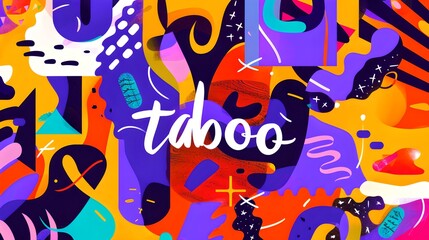 Vibrant Abstract Art Illustrating the Concept of 'Taboo'. Colorful, Energetic, and Bold Design Elements. Captures Viewer's Attention. Perfect for Contemporary Topics. AI