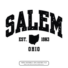 Salem text effect vector. Editable college t-shirt design printable text effect vector