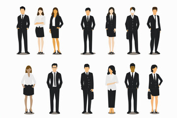 Collection of business men and women in office clothes on a white background. Businessmen and businesswomen vector icon, white background, black colour icon