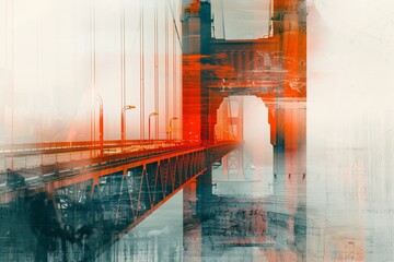Abstract Essence of Golden Gate - Artistic Bridge Rendering - obrazy, fototapety, plakaty