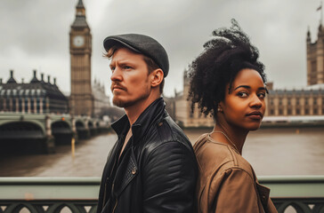 Young couple in London - obrazy, fototapety, plakaty