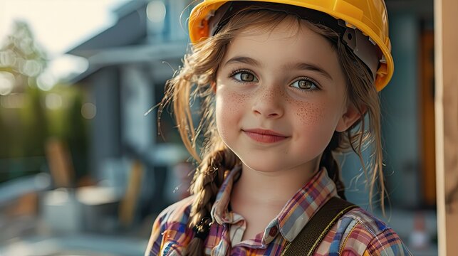 I excel at fixing things a budding engineer a cheerful youngster sporting a safety hard hat immersed in repairing tasks at a construction site A child architect worker in the making celebrat