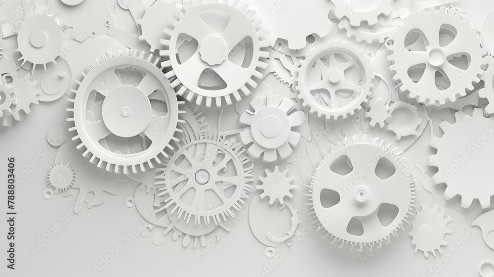 Poster 3d paper cut of gears and cogs. white background