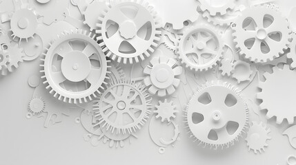 3D paper cut of gears and cogs. white background