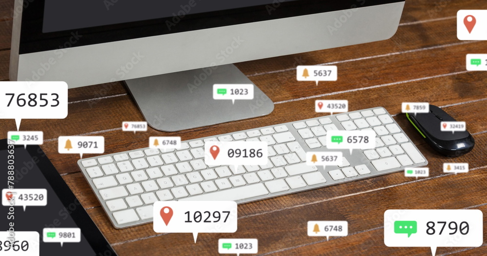 Poster computer on desk displays social media interaction numbers