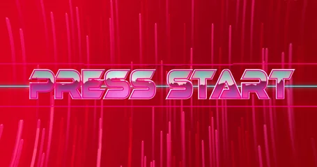 Plexiglas foto achterwand Glows? No, we're minimizing! How about:  Pink PRESS START on red with vertical streaks © vectorfusionart