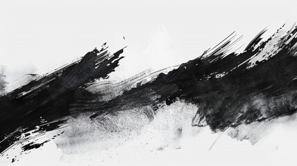 The black and white abstract colored brush stroke painting over transparent background, canvas...
