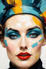 AI generated illustration of a colorful portrait of a woman with vibrant makeup