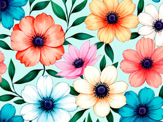 Obraz premium Background illustration with colorful summer flowers 