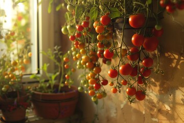 AI generated illustration of tomato vine against a window