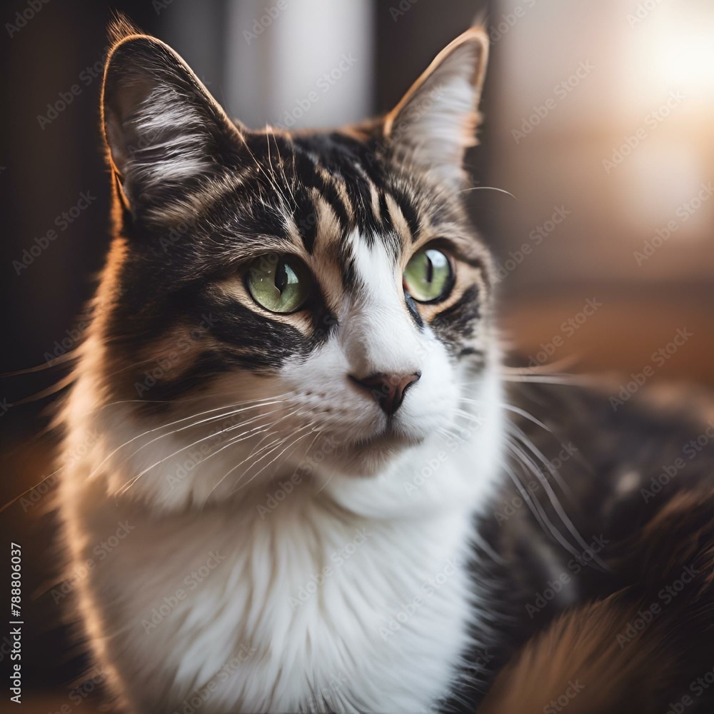 Poster AI generated illustration of a tabby cat gazing into the distance