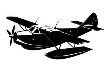 seaplane silhouette vector illustration - obrazy, fototapety, plakaty