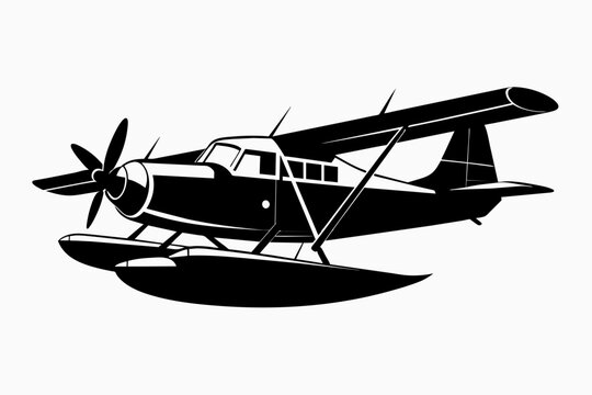 black seaplane silhouette on white background clip art preview