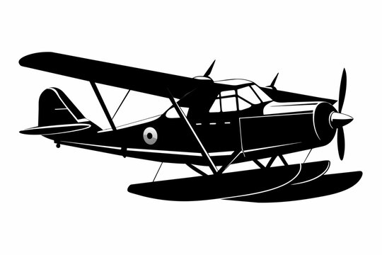 black seaplane graphic on white background clip art preview
