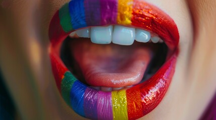 Beautiful lips of a girl with LGBT colors painted in original colors in high resolution and high quality. LGBT concept - obrazy, fototapety, plakaty