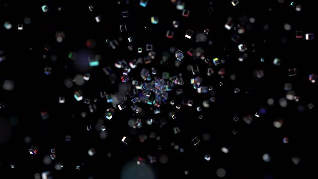 Abstract animation of colorful background with glass cubes, 4k looping video, 3d render