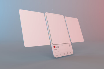Instagram post interface. Social media mobile app a 3D carousel interface