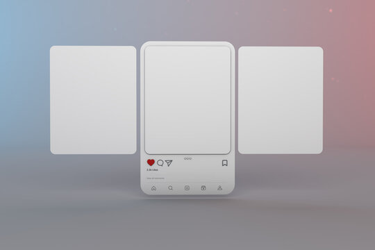 Instagram carousel post. 3D carousel social media a app interface