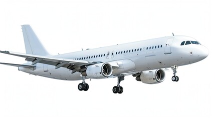 Obraz premium Short Passenger Jet (A319) in flight from front left Isolated on white background