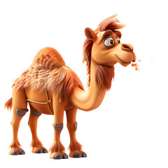 A 3D animated cartoon render of a camel extinguishing a fire.