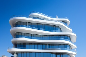 A Majestic Broad, Flat-Fronted Structure Displaying Unique Vertical Window Designs Amidst a Clear Blue Sky