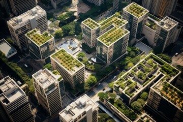 Obraz premium Aerial View of a Vibrant Urban Block with a Central Courtyard, Surrounded by Modern Buildings and Bustling City Life