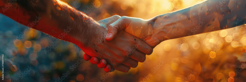 Poster a close-up view of two individuals holding hands, showing the connection and intimacy between them