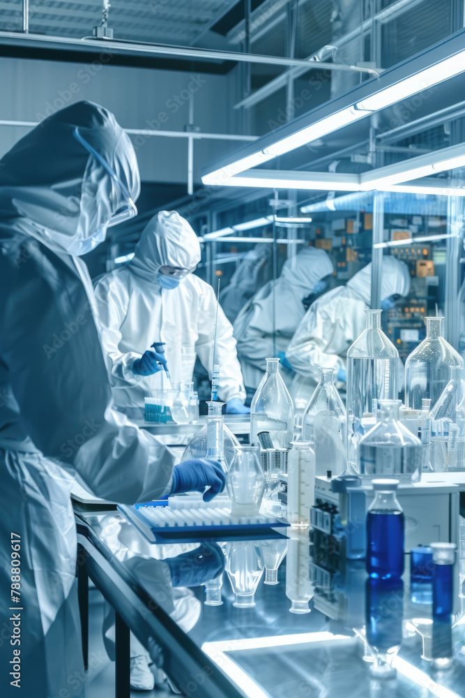 Poster a team of researchers is conducting experiments in a laboratory, analyzing samples and recording dat