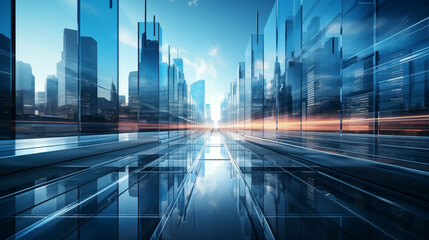 Fototapeta premium glass wall of modern skyscraper on a urban street