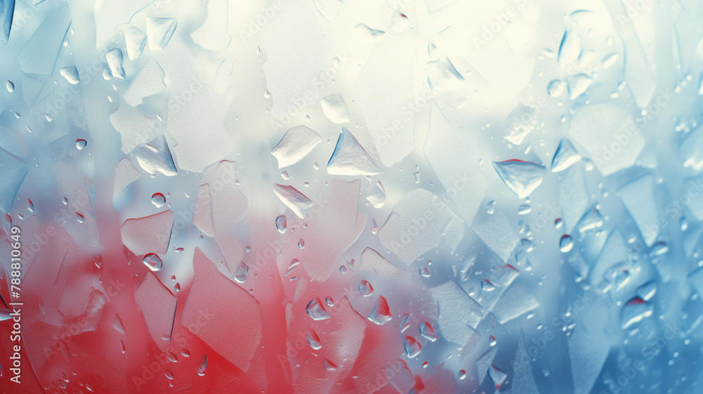 Poster A window with water droplets on it. The water droplets are in different sizes and are scattered all over the window. The window is frosted, which gives it a blurry appearance