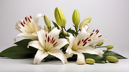 White Lily Elegance: Lily Flowers Set on White Background