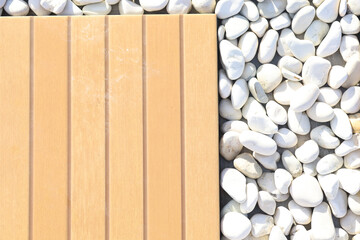 Texture of white pebbles on the ground. pebbles for garden decoration