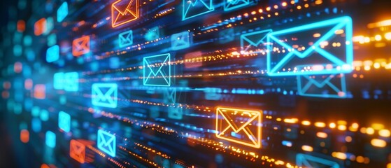 Digital communication flow vibrant email icons