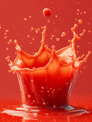 Red Juice Splash, Red Juice Drop Falling, on Transparent Background PNG - obrazy, fototapety, plakaty