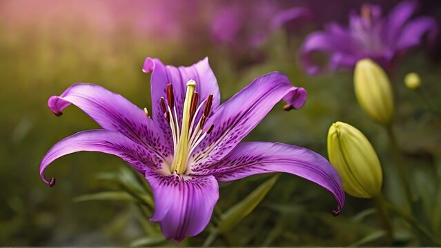 Royal Bloom: Purple Lily Flower in the Field