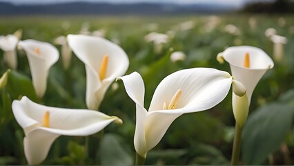 Minimalist Charm: White Calla Lily Flowers Against White Background