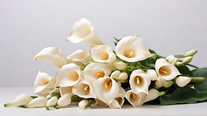 Serenity in White: White Calla Lily Flowers Against White Background