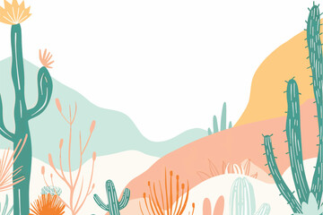 Fototapeta premium Cute cacti hand drawn sketch style landscape illustration
