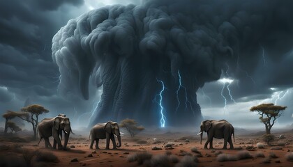 Majestic Elephants Confronting Natures Fury. Generative AI