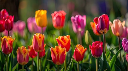 Vibrant tulips are blooming beautifully in the spring season