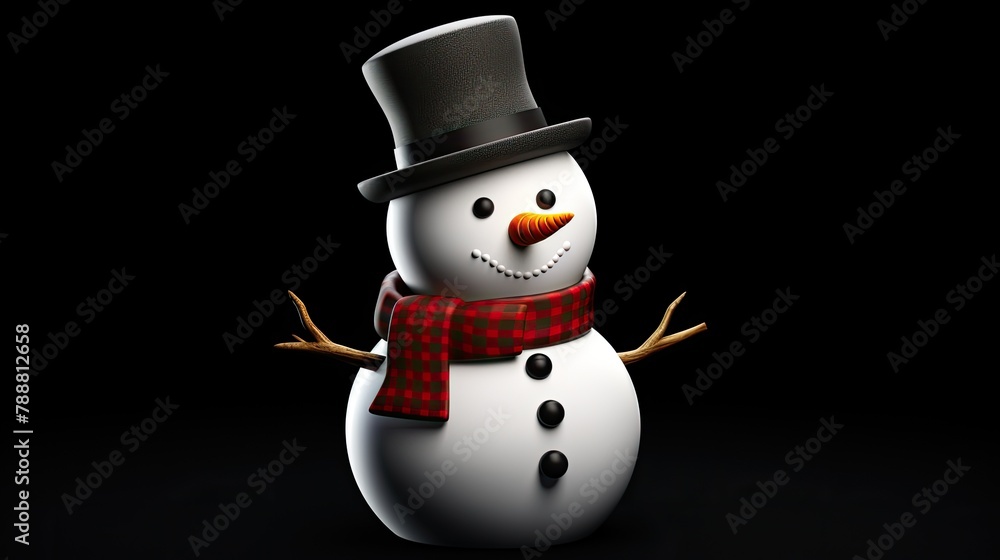Aufkleber 3d rendering of a snowman wearing a top hat and a red and black checkered scarf. the snowman has a c