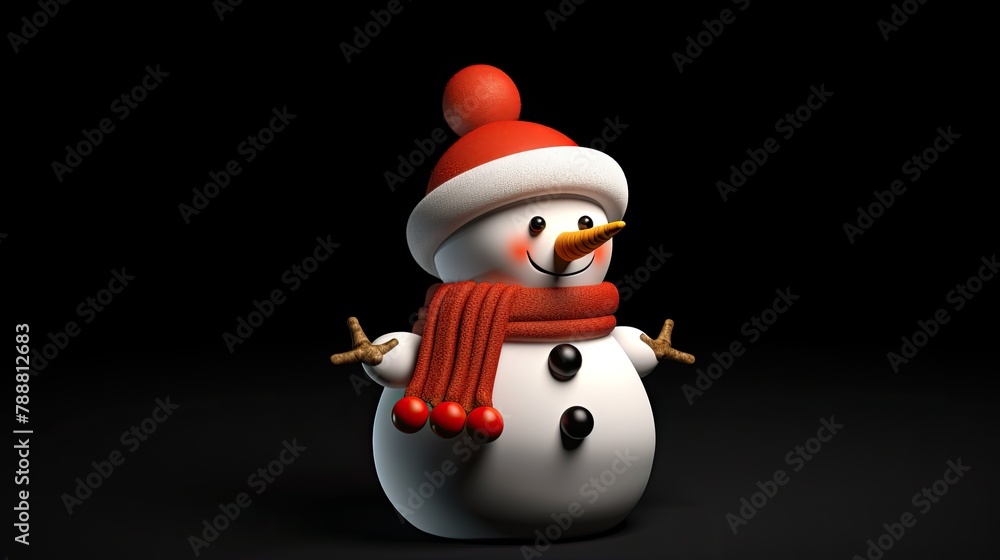 Aufkleber this is a 3d rendering of a snowman. the snowman is wearing a red hat and scarf. it has a carrot for