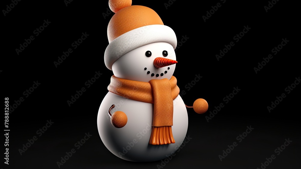 Aufkleber this is a 3d rendering of a snowman. the snowman is wearing a hat and scarf and has a carrot for a n