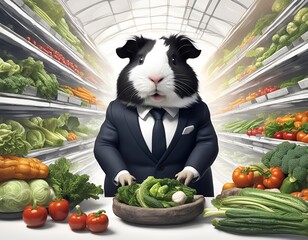 Dapper Guinea Pig Chronicles: A Monochrome Tale of Vegetables. Generative AI