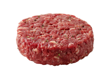 Raw hamburger patty isolated onisolated on a transparent or white background.