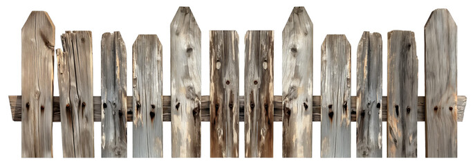 Rustic wooden fence, cut out isolated on transparent background