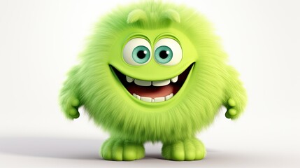 Fototapeta premium 3D rendering of a cute and friendly green monster. The monster has big blue eyes and a toothy grin.