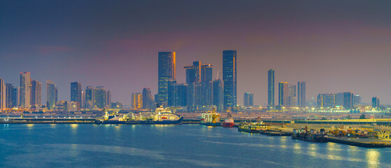 Abu Dhabi, United Arab Emirates - Jan 10 2024, Panoramic view of skyscrapers cityscape with...