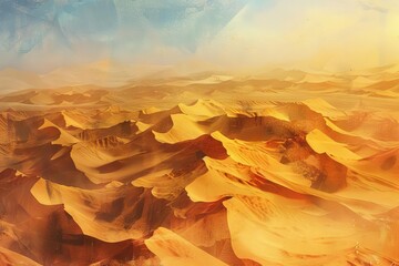 majestic sand dunes in sahara desert landscape aerial view warm earthy colors digital painting - obrazy, fototapety, plakaty