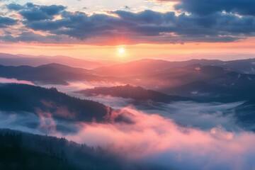 Fototapeta na wymiar majestic sunrise over misty mountains landscape photography